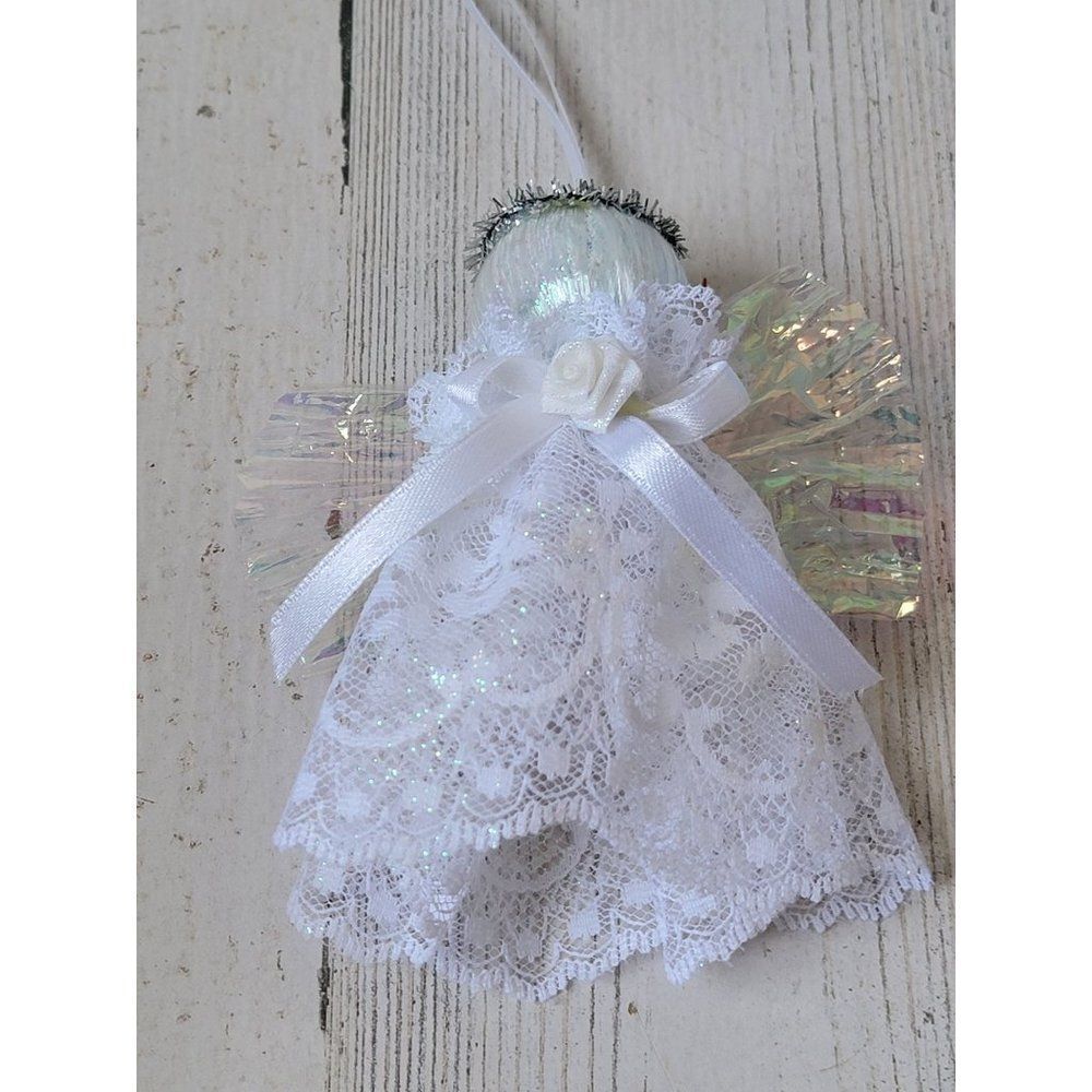 Handmade white lace angel halo‎ rose ornament Xmas decor